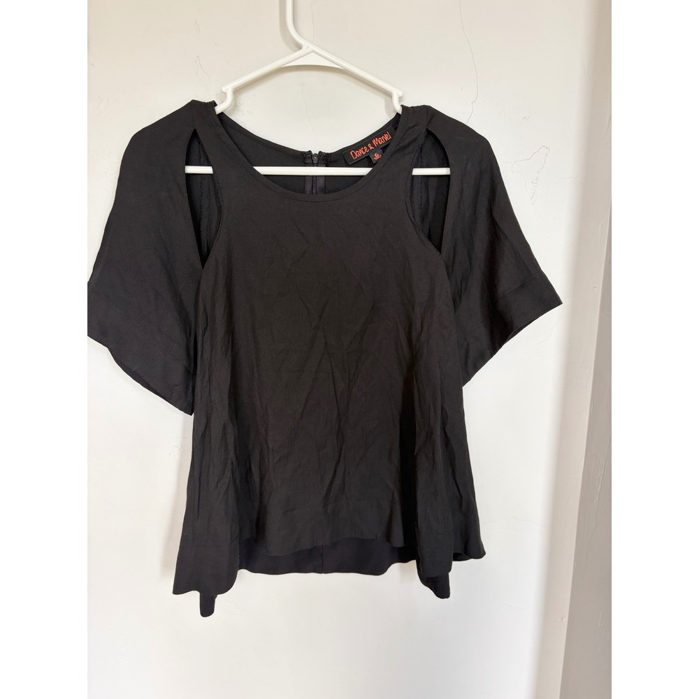 Dance & Marvel Womens Black Cold‎ Shoulder Cutout Flutter Sleeve Blouse Small